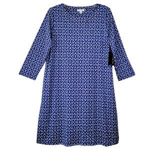 Kim Rogers Women's NWT PM/PL 3/4 Sleeve Dress Knee Length Blue White Round Neck